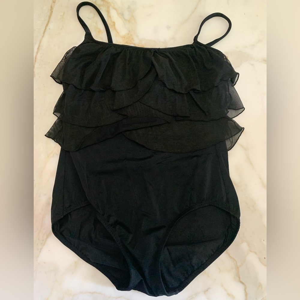 Inches Away One Piece Swimsuit Size 12 Black with Ruffles
